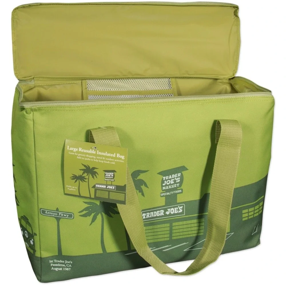 Trader Joes Large Reusable Insulated Bag Green 8 Gallon Pasadena 1967 Cooler NWT